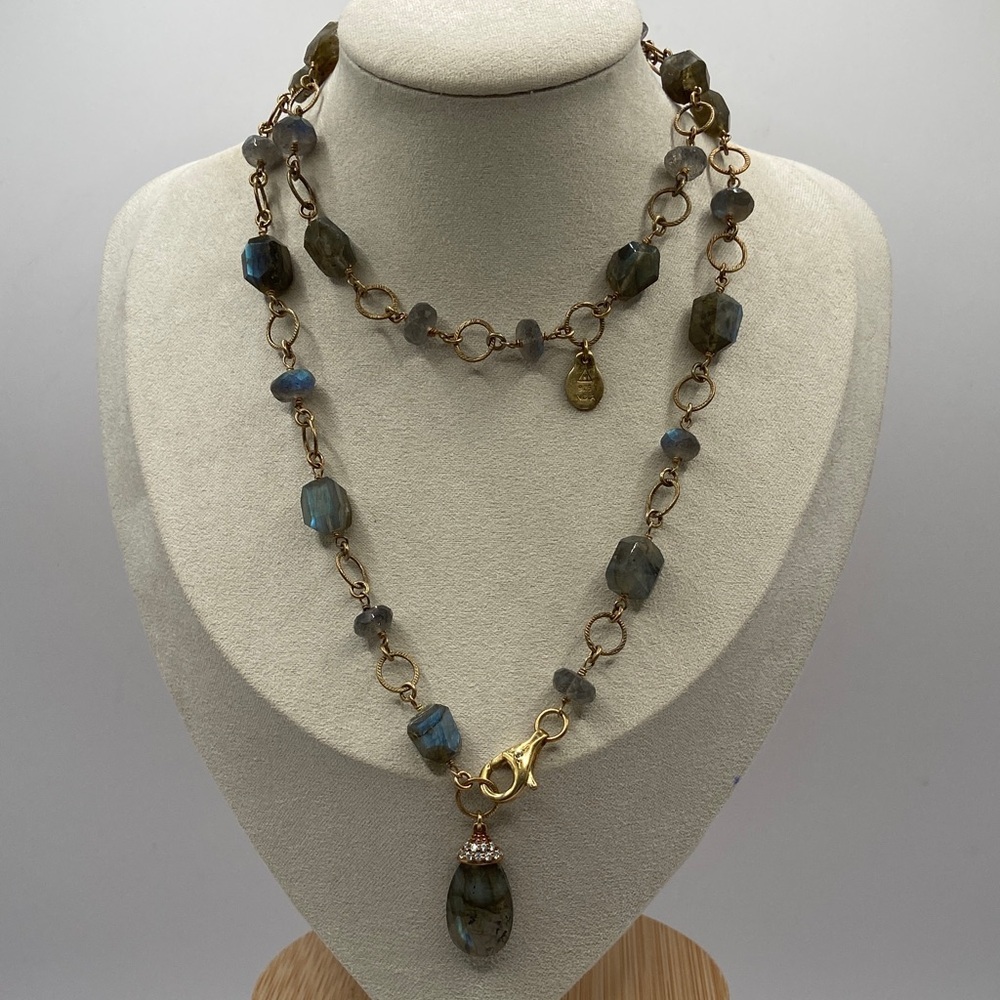 Rarities Hand Crafted Labradorite Gemstone Convertible Necklace 26”L